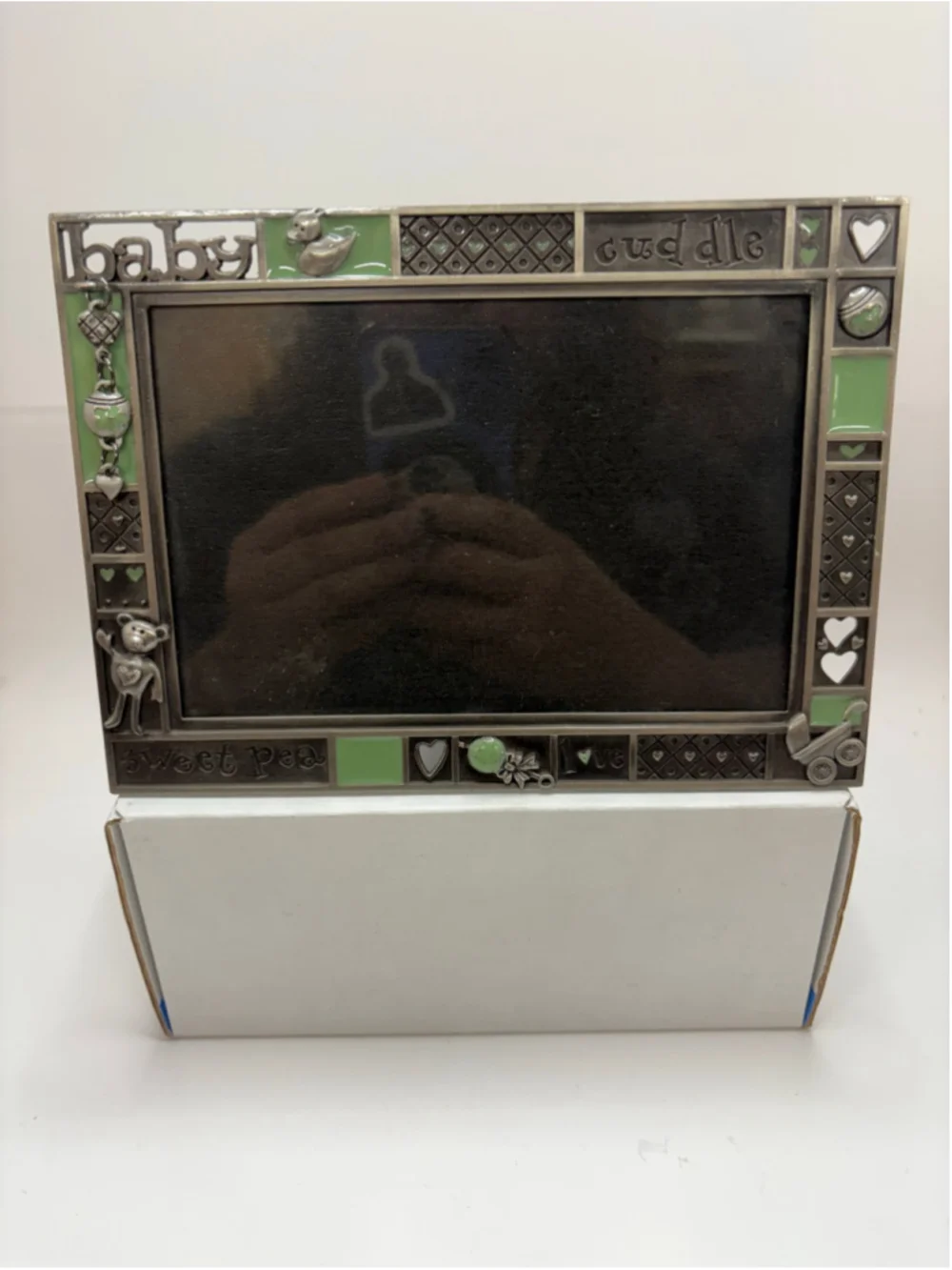 Y2K Baby Picture Frame Silver Green Charm Duck Bear Gender Neutral